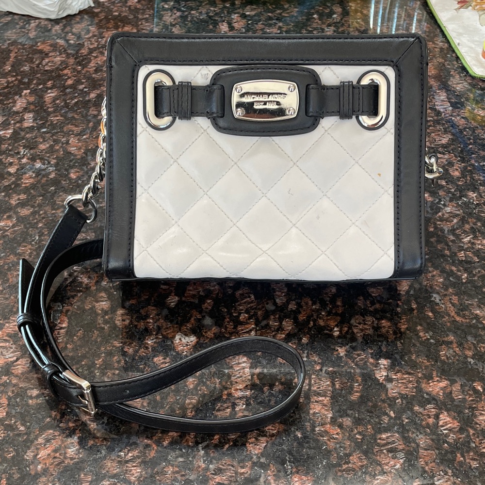 Michael Kors Hamilton Black and White Quilted Women's Crossbody Bag